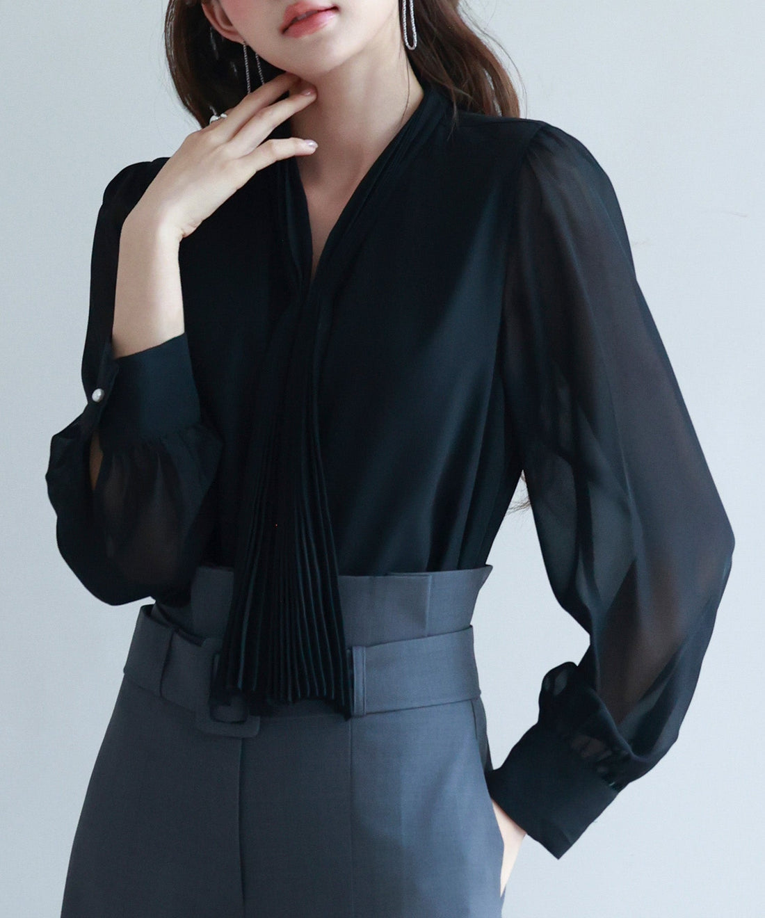 2-Way Pleated Bow Chiffon Blouse OEM ODM reference 12 - additional view 12