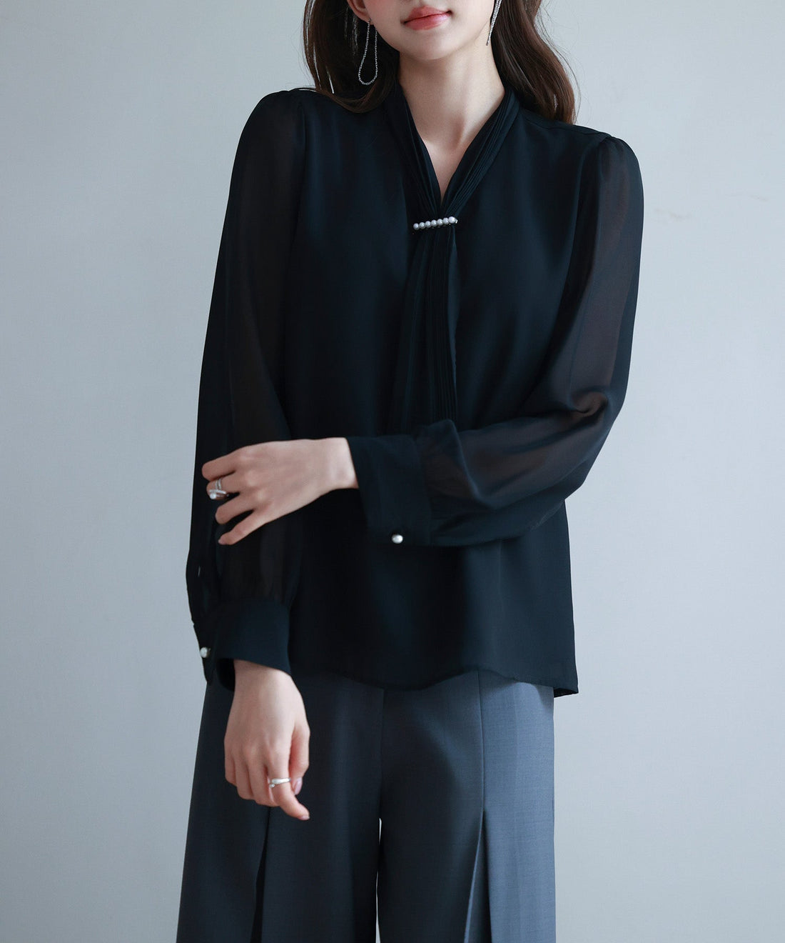 2-Way Pleated Bow Chiffon Blouse OEM ODM reference 15 - additional view 15