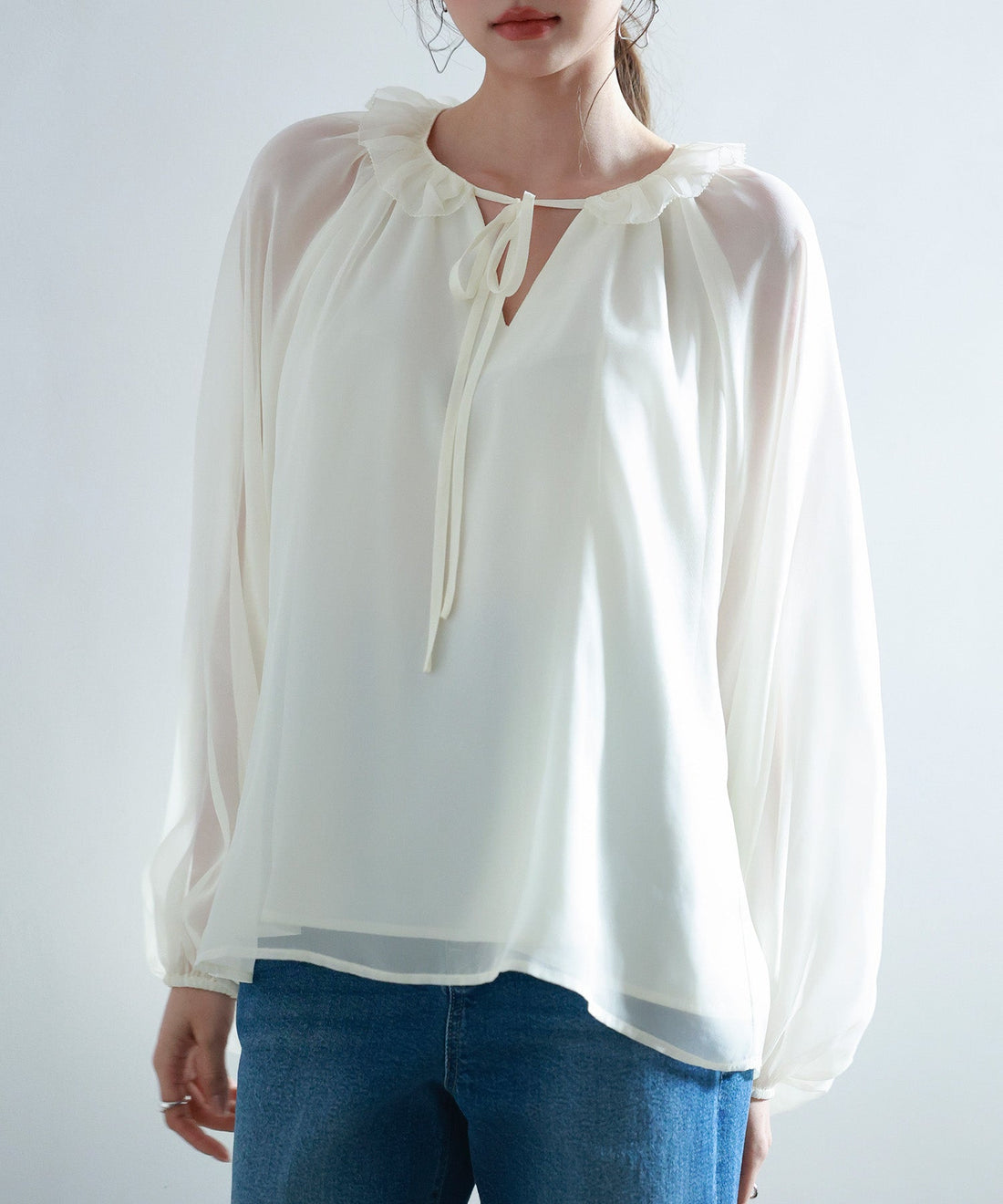 Ruffle-Neck Ribbon Chiffon Blouse OEM ODM reference 9 - additional view 9
