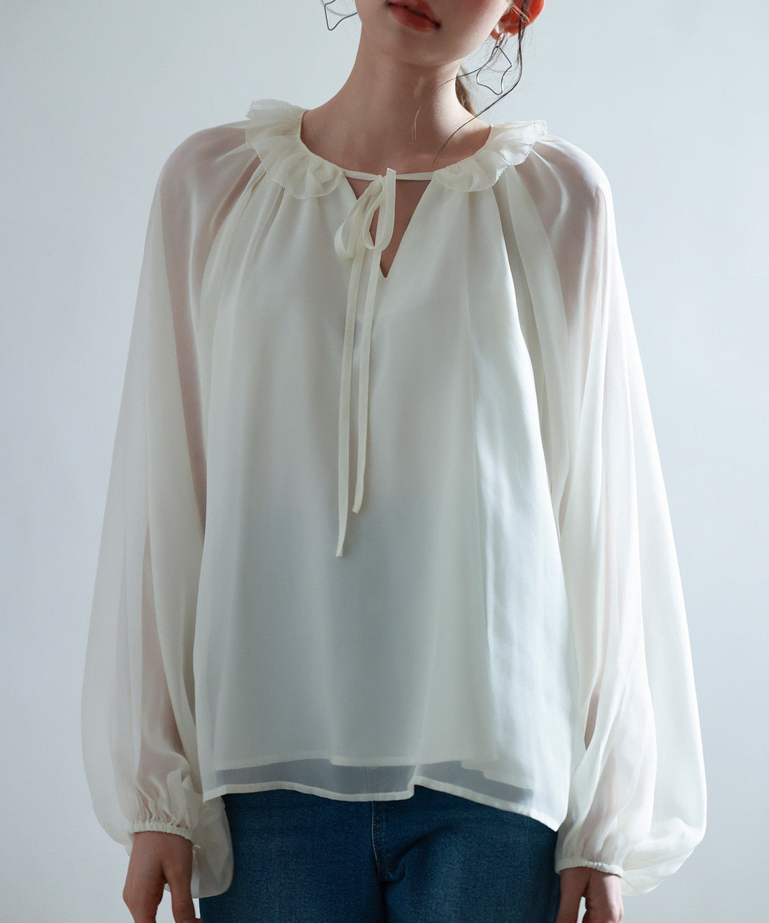 Ruffle-Neck Ribbon Chiffon Blouse OEM ODM reference 13 - additional view 13
