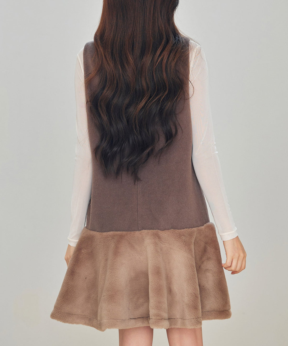 Fur-Trim V-Neck Sleeveless Dress OEM ODM reference 8 - additional view 8