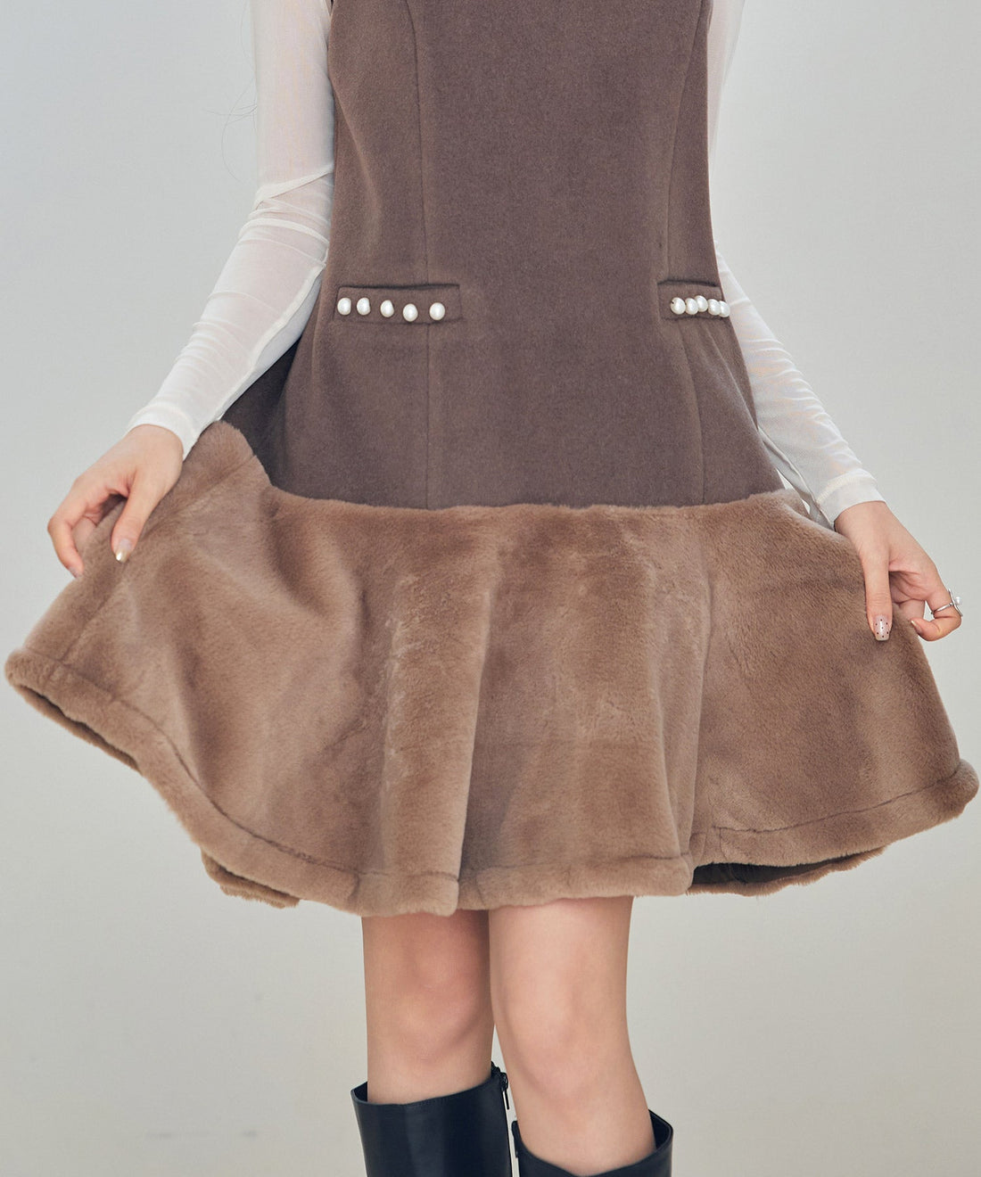Fur-Trim V-Neck Sleeveless Dress OEM ODM reference 11 - additional view 11