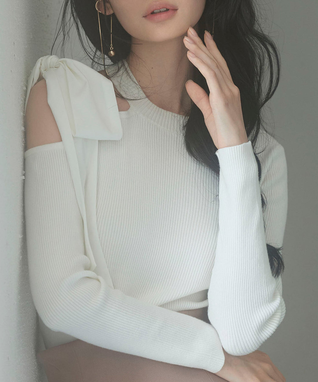 One-Shoulder Big-Ribbon Rib-Knit Top OEM ODM reference 8 - additional view 8