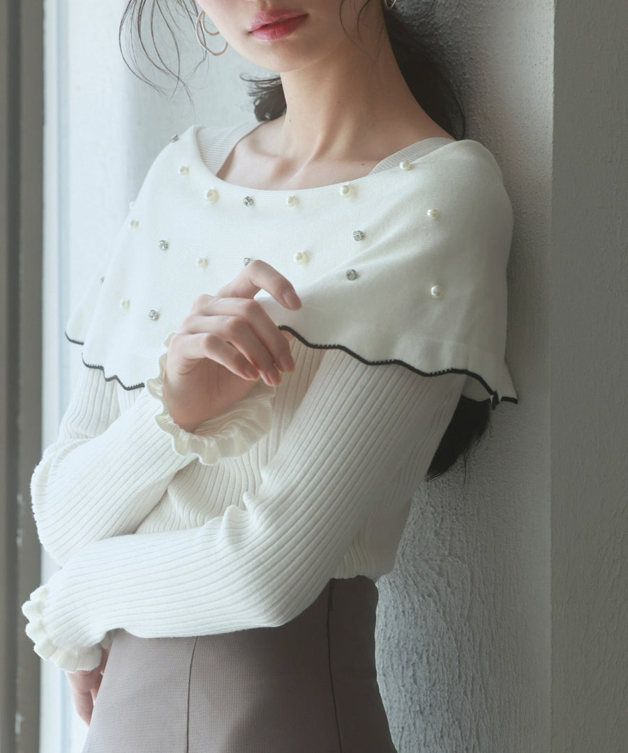 Pearl & Jewel Scallop-Collar Knit Pullover OEM ODM reference 1