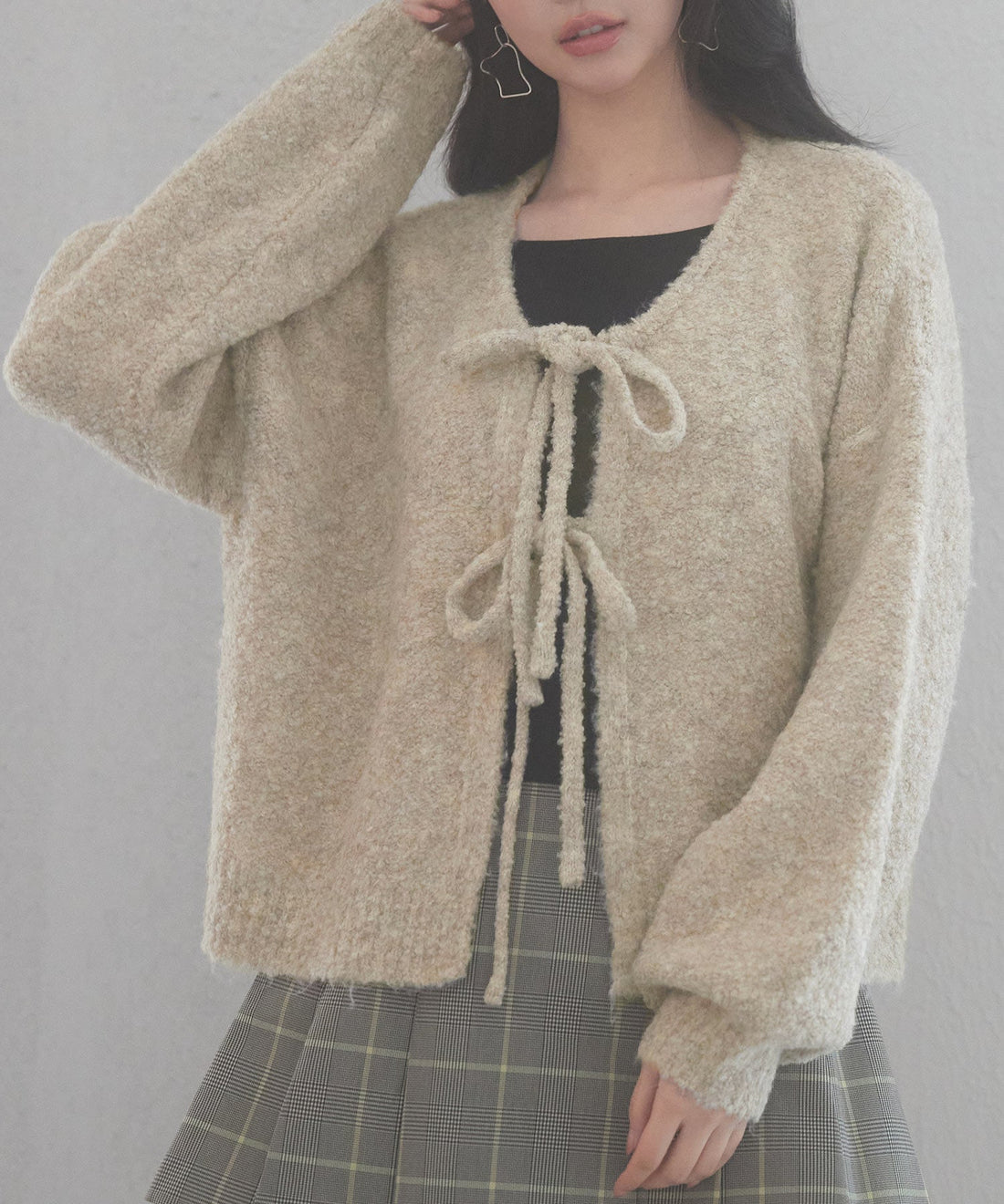 Front-Ribbon Drop-Shoulder Knit Cardigan OEM ODM reference 11 - additional view 11