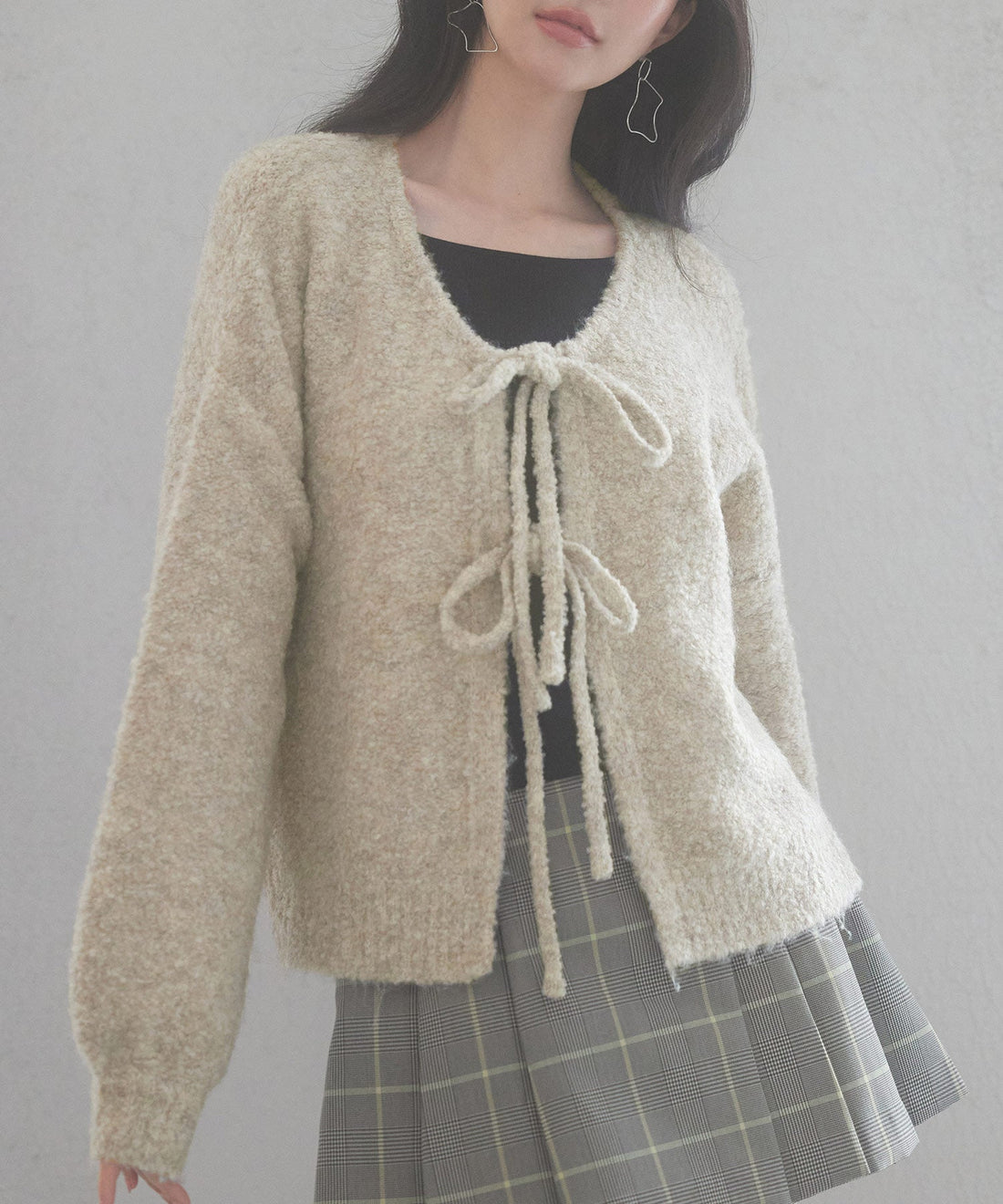 Front-Ribbon Drop-Shoulder Knit Cardigan OEM ODM reference 12 - additional view 12