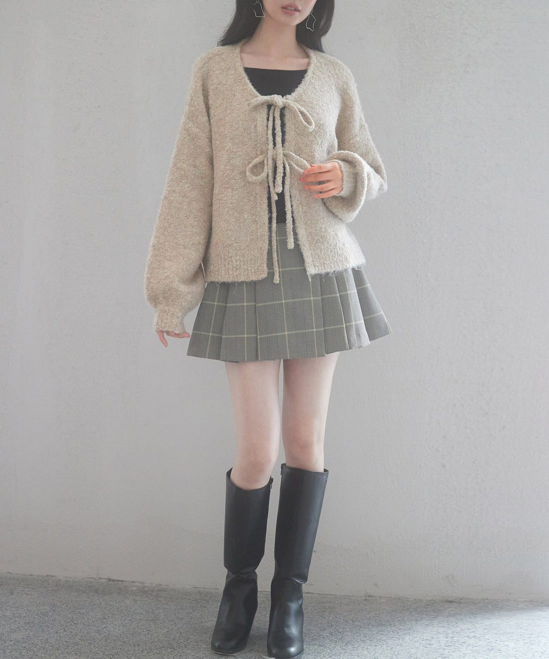 Front-Ribbon Drop-Shoulder Knit Cardigan OEM ODM reference 14 - additional view 14