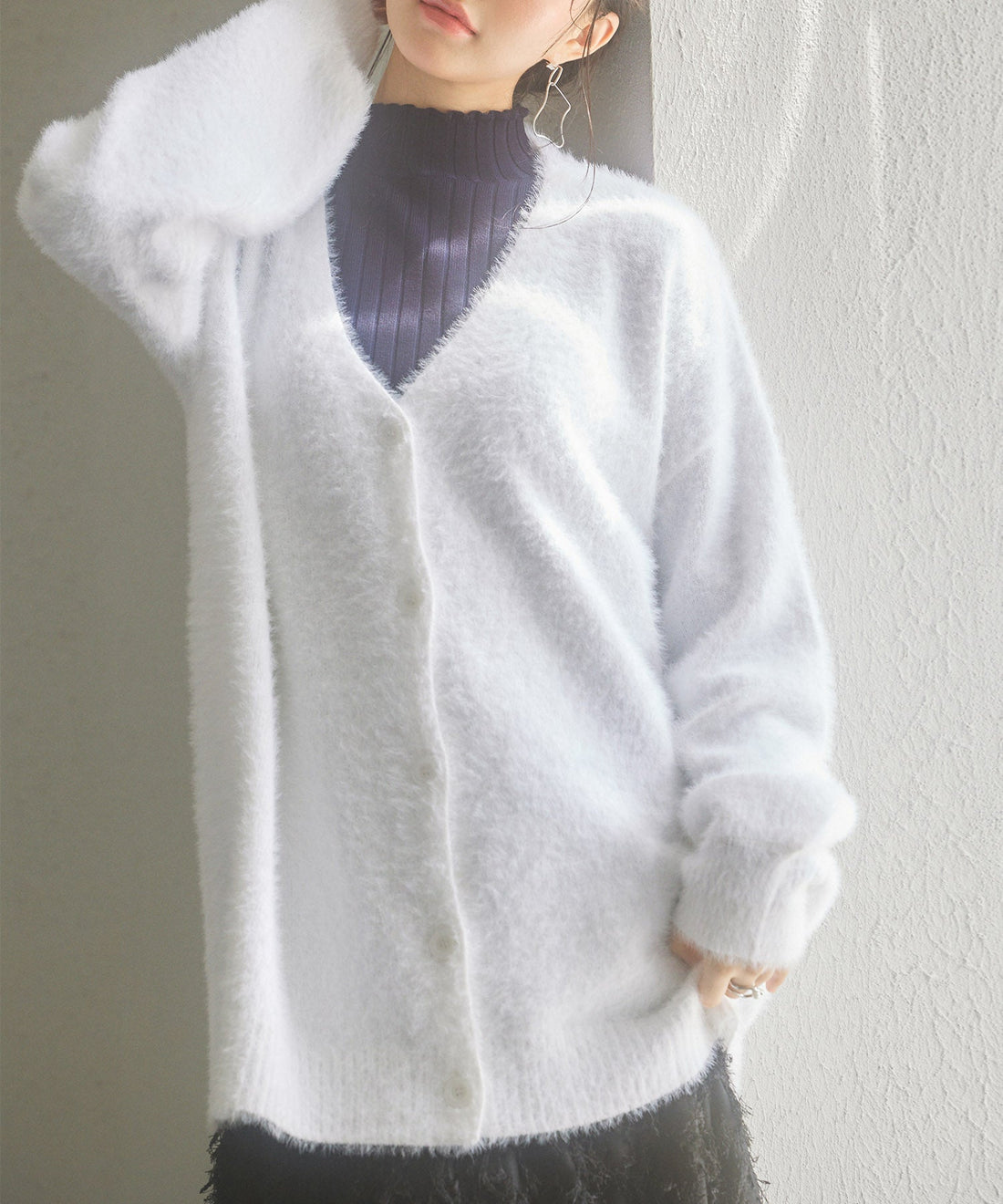V-Neck Drop-Shoulder Shaggy Cardigan OEM ODM reference 10 - additional view 10