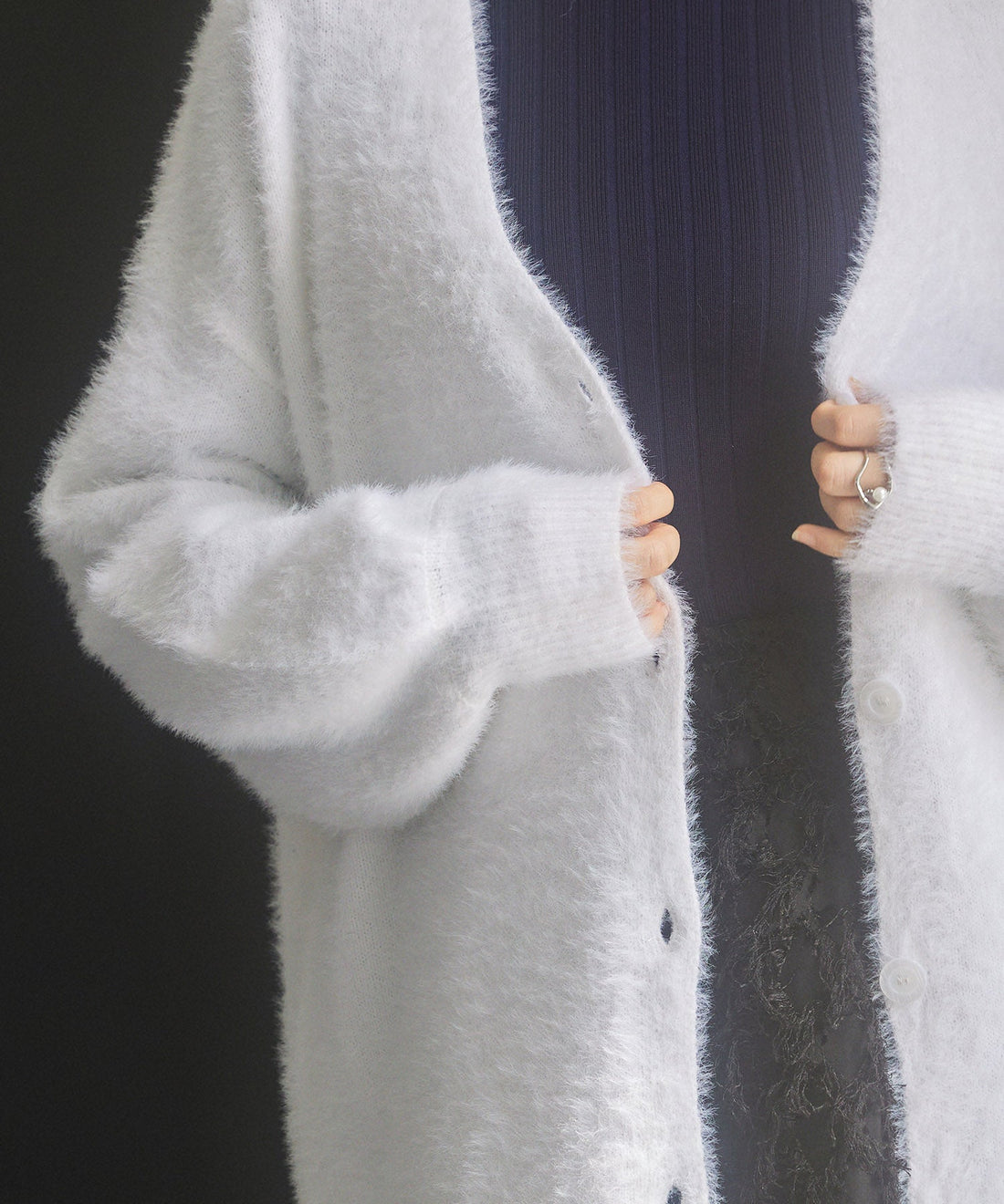 V-Neck Drop-Shoulder Shaggy Cardigan OEM ODM reference 12 - additional view 12