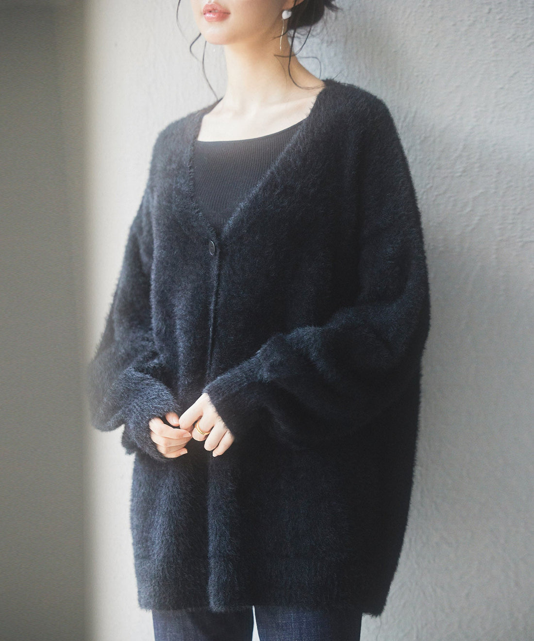 V-Neck Drop-Shoulder Shaggy Cardigan OEM ODM reference 14 - additional view 14