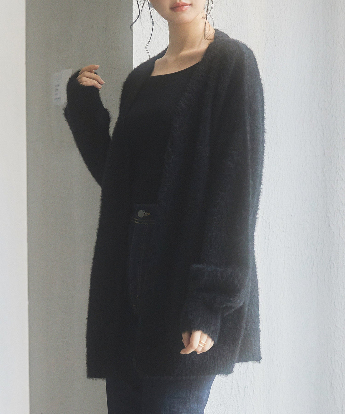 V-Neck Drop-Shoulder Shaggy Cardigan OEM ODM reference 15 - additional view 15