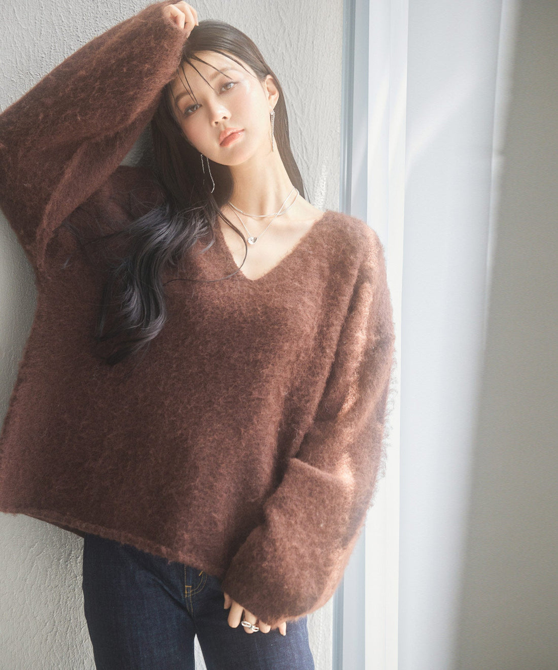 Deep V-Neck Drop-Shoulder Knit Pullover OEM ODM reference 13 - additional view 13