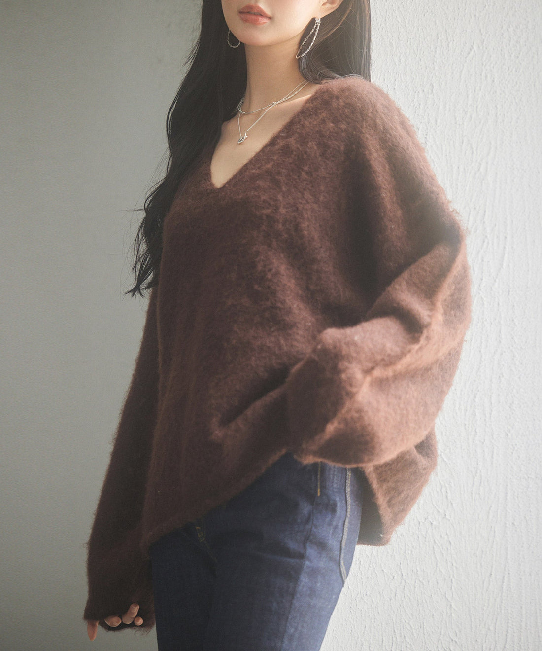 Deep V-Neck Drop-Shoulder Knit Pullover OEM ODM reference 14 - additional view 14