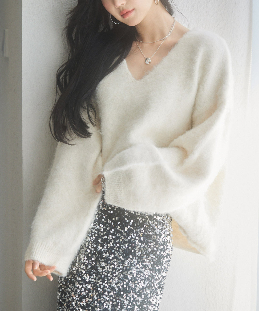 Deep V-Neck Drop-Shoulder Knit Pullover OEM ODM reference 10 - additional view 10