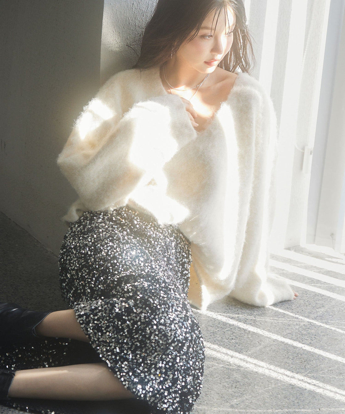 Deep V-Neck Drop-Shoulder Knit Pullover OEM ODM reference 8 - additional view 8