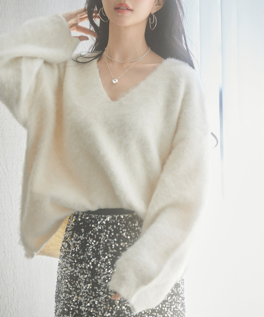 Deep V-Neck Drop-Shoulder Knit Pullover OEM ODM reference 9 - additional view 9