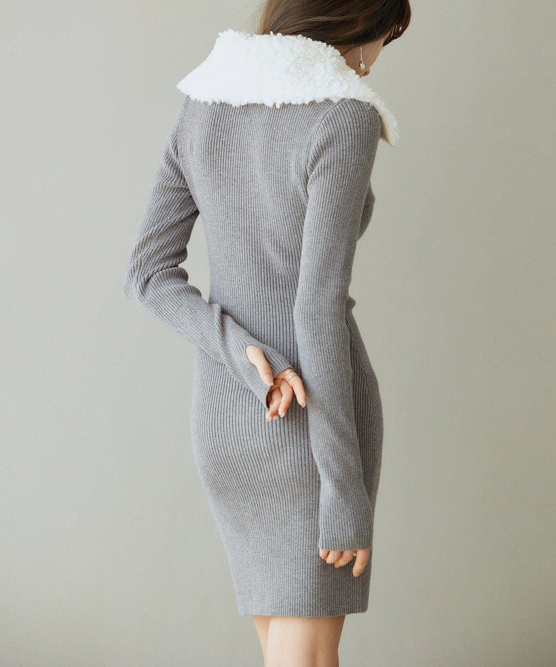 2-Way Faux-Fur-Collar Knit Dress OEM ODM reference 15 - additional view 15
