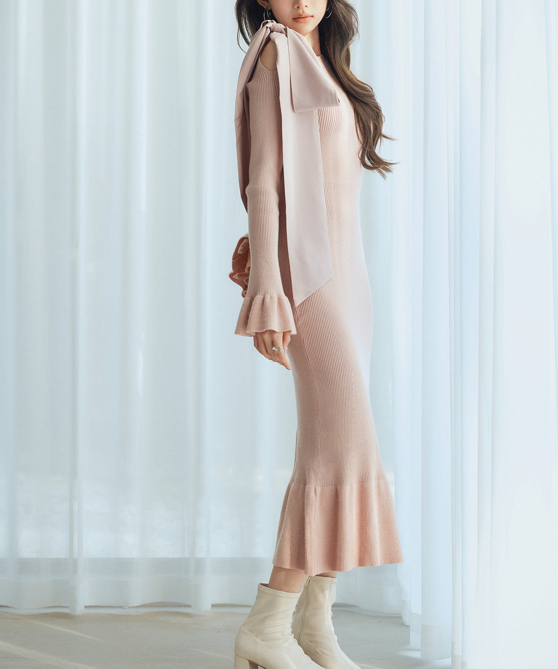 Ribbon Mixed-Material Knit Dress OEM ODM reference 13 - additional view 13