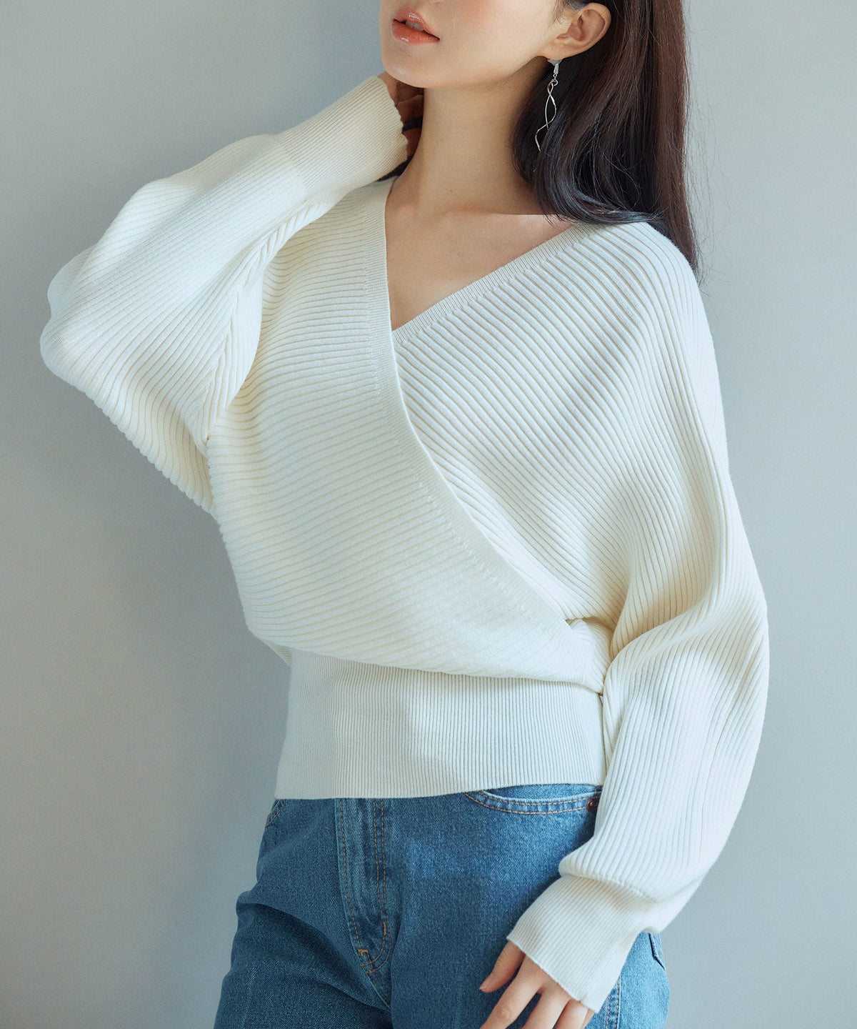 Dolman-Sleeve Wrap-Front Knit Top OEM ODM reference 1