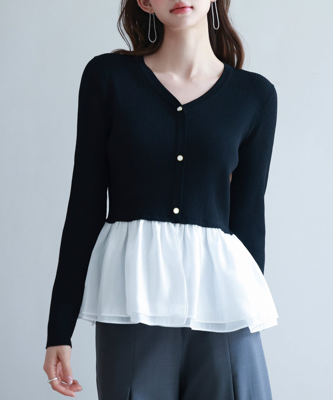 Mixed-Material Peplum-Hem Knit Pullover OEM ODM reference 10 - additional view 10