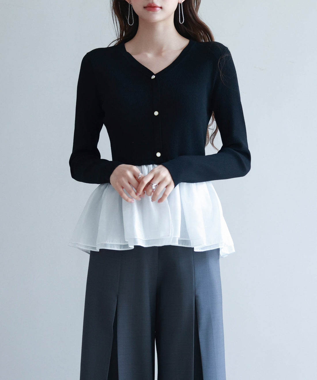 Mixed-Material Peplum-Hem Knit Pullover OEM ODM reference 15 - additional view 15