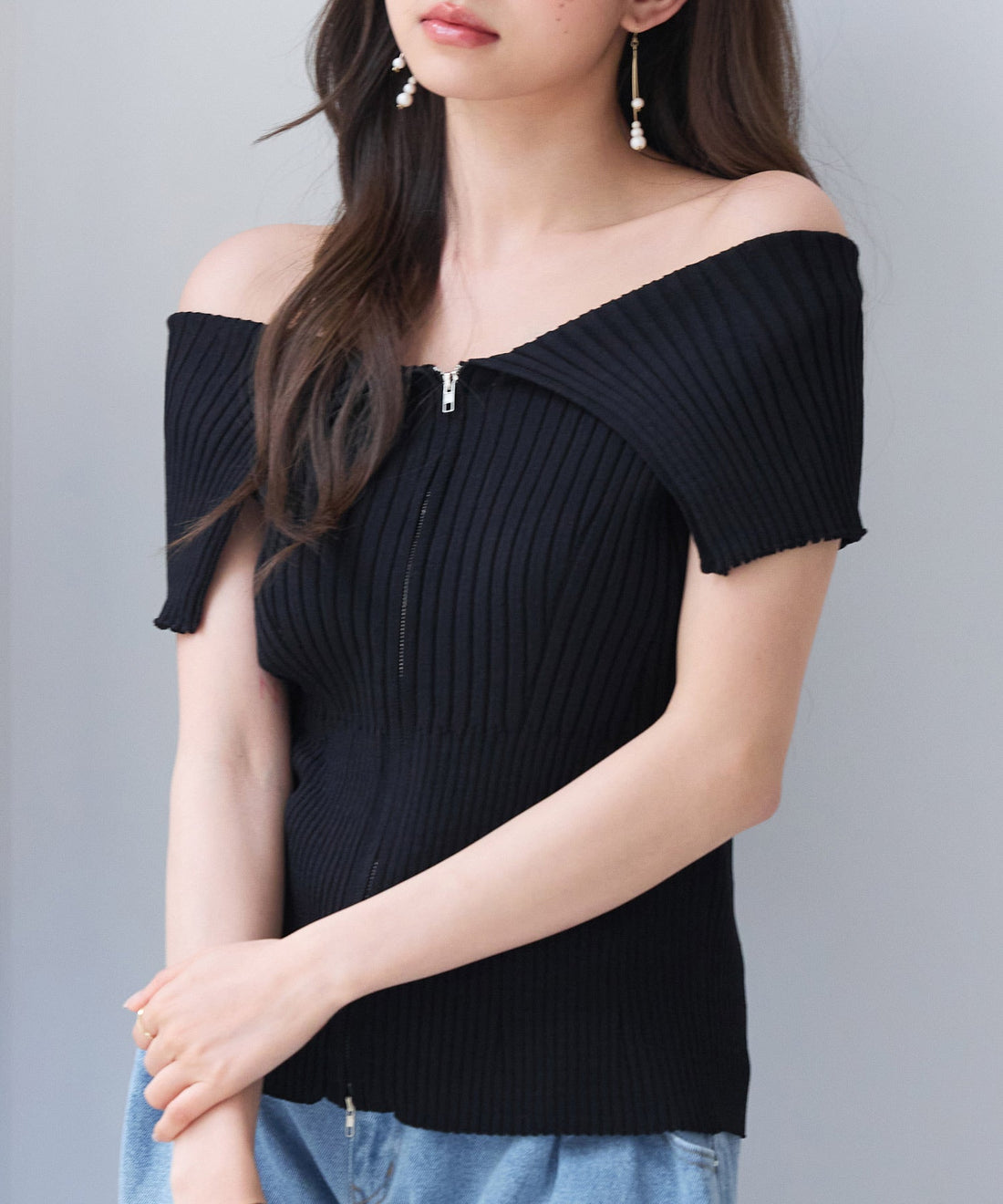 Double-Zip Off-Shoulder Knit Top OEM ODM reference 10 - additional view 10