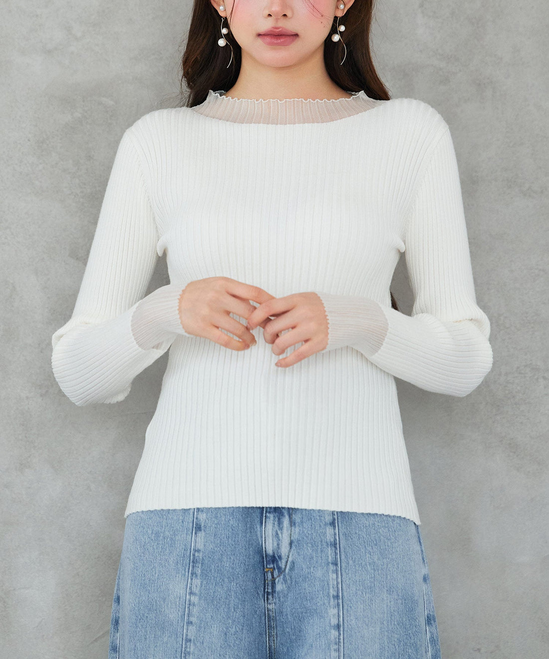 Sheer-Panel Long-Sleeve Rib-Knit Top OEM ODM reference 9 - additional view 9