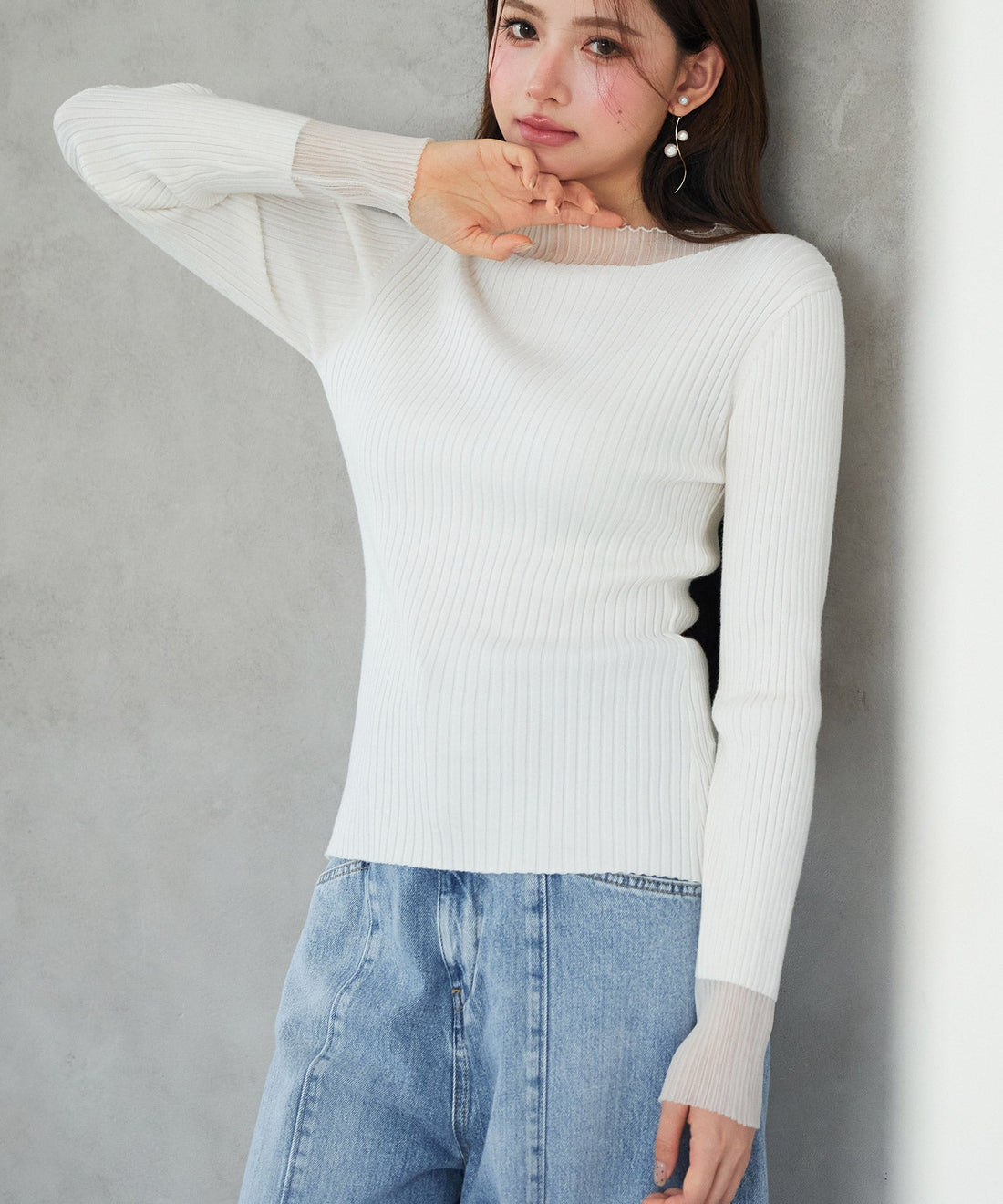 Sheer-Panel Long-Sleeve Rib-Knit Top OEM ODM reference 10 - additional view 10
