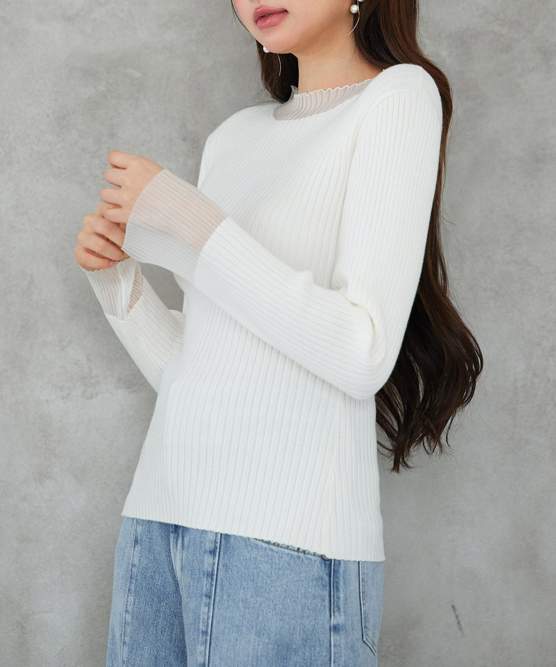 Sheer-Panel Long-Sleeve Rib-Knit Top OEM ODM reference 11 - additional view 11