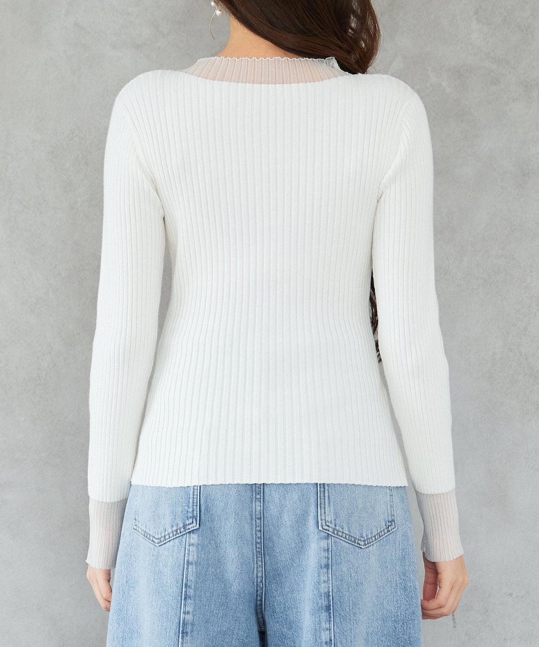 Sheer-Panel Long-Sleeve Rib-Knit Top OEM ODM reference 12 - additional view 12