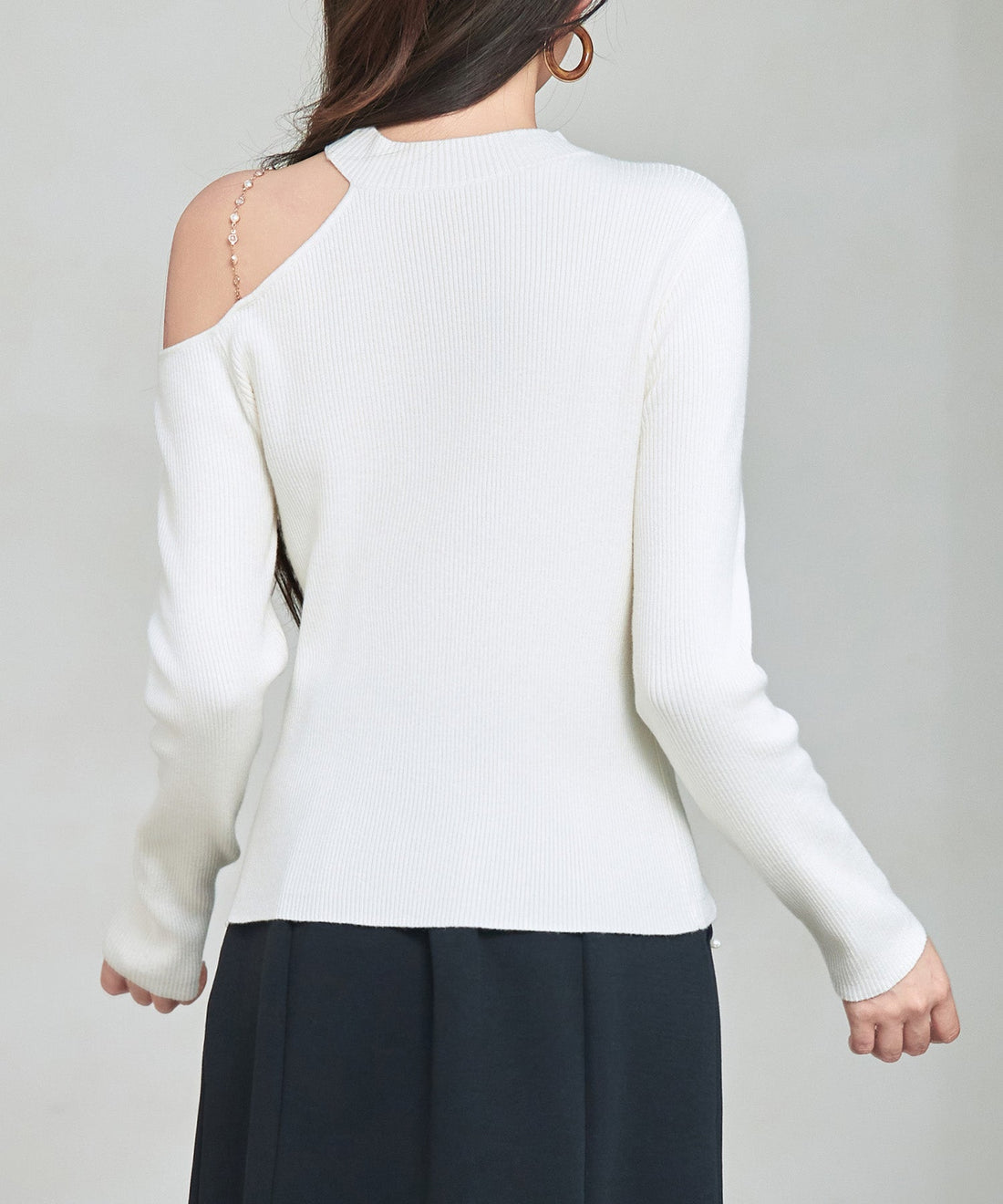 Oblique-Neck One-Shoulder Rib-Knit Top OEM ODM reference 8 - additional view 8