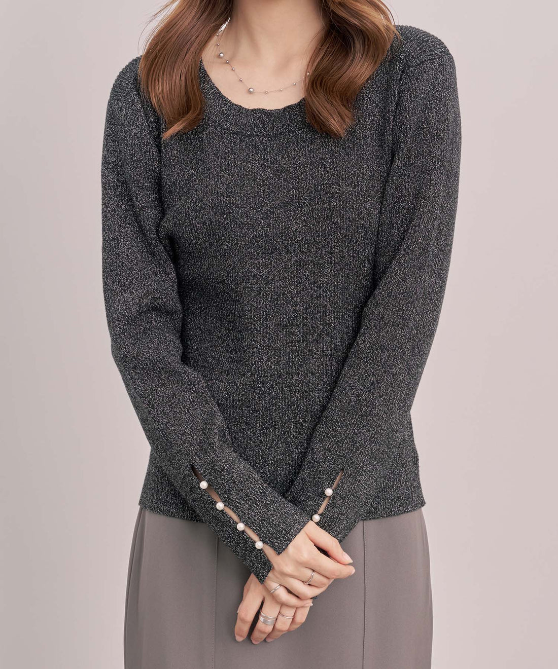 Metallic Jewel-Neck Knit Top OEM ODM reference 12 - additional view 12