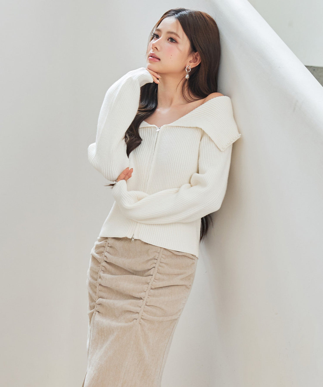 Pearl-Detail Double-Zip Knit Cardigan OEM ODM reference 14 - additional view 14