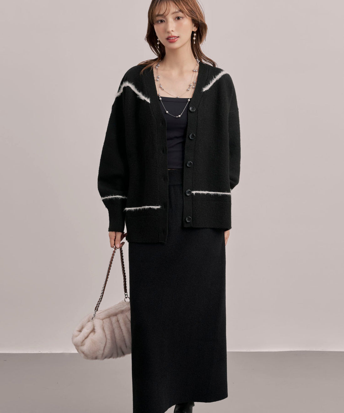 Contrast-Trim Long Knit Cardigan OEM ODM reference 10 - additional view 10