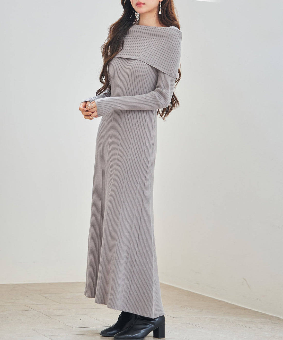 Off-Shoulder Long Knit Dress OEM ODM reference 12 - additional view 12