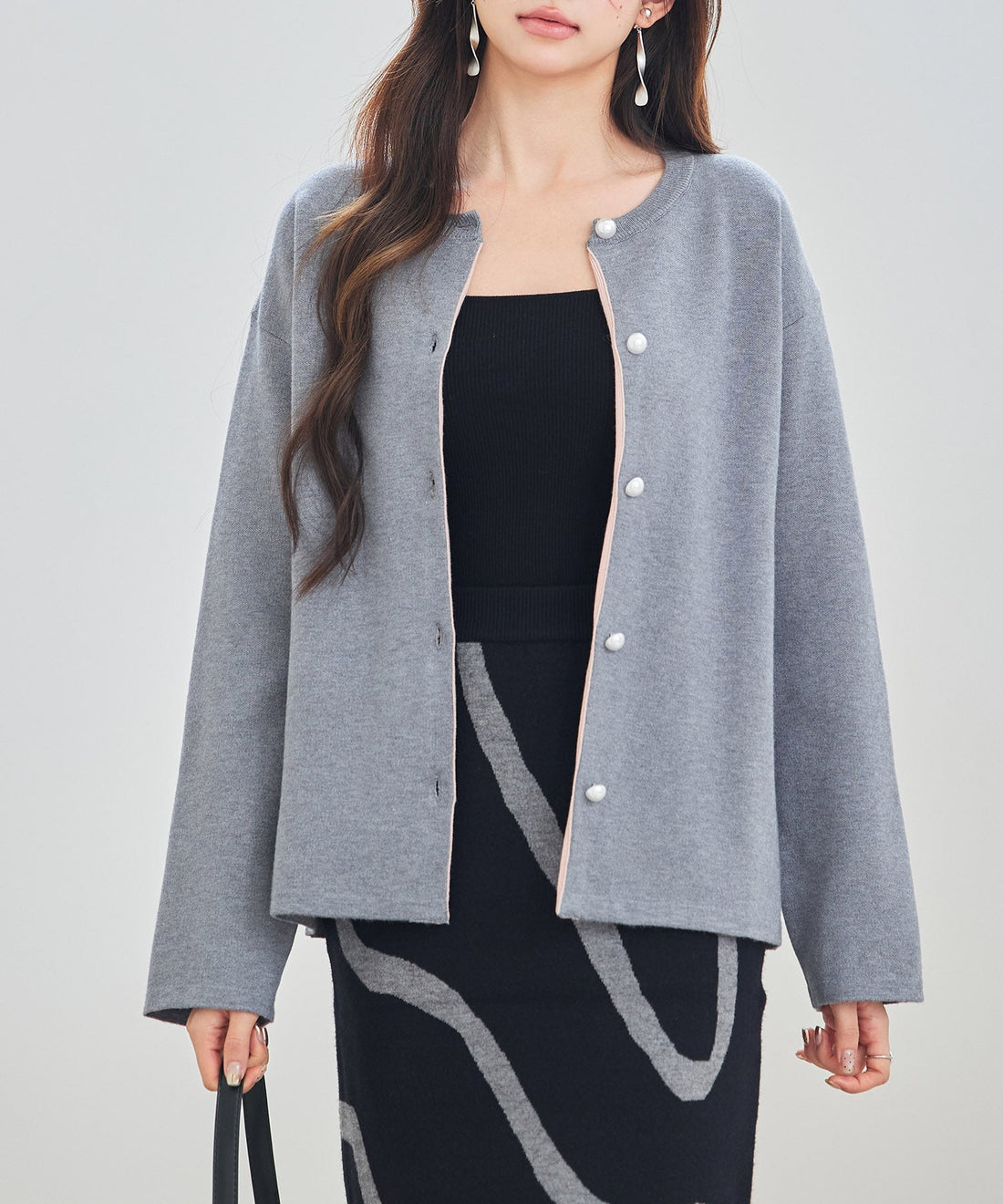 Two-Tone Jacquard Knit Cardigan OEM ODM reference 14 - additional view 14