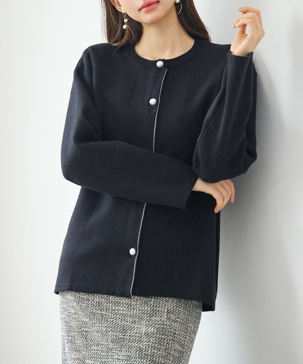 Two-Tone Jacquard Knit Cardigan OEM ODM reference 1