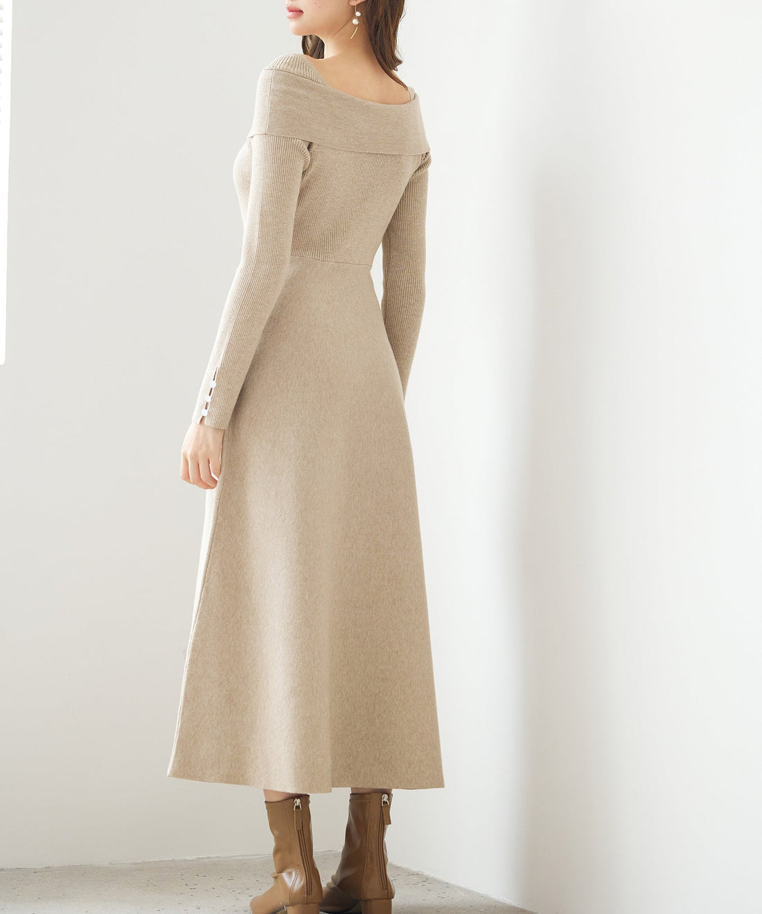 Asymmetric-Neck Midi Knit Dress OEM ODM reference 14 - additional view 14
