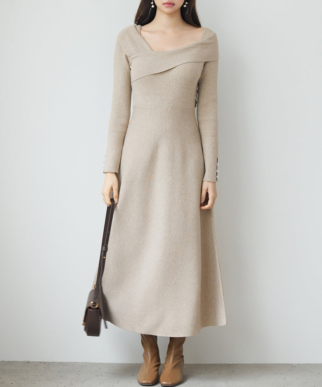 Asymmetric-Neck Midi Knit Dress OEM ODM reference 15 - additional view 15