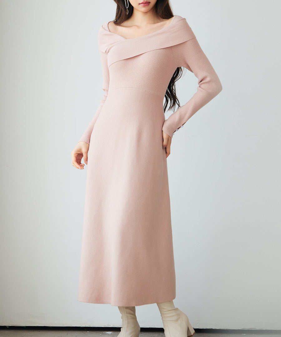 Asymmetric-Neck Midi Knit Dress OEM ODM reference 1