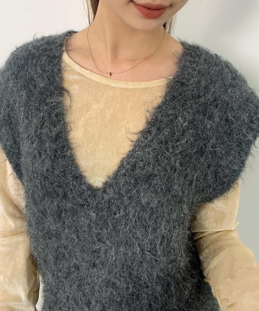 Oversized Shaggy V-Neck Knit Vest OEM ODM reference 10 - additional view 10