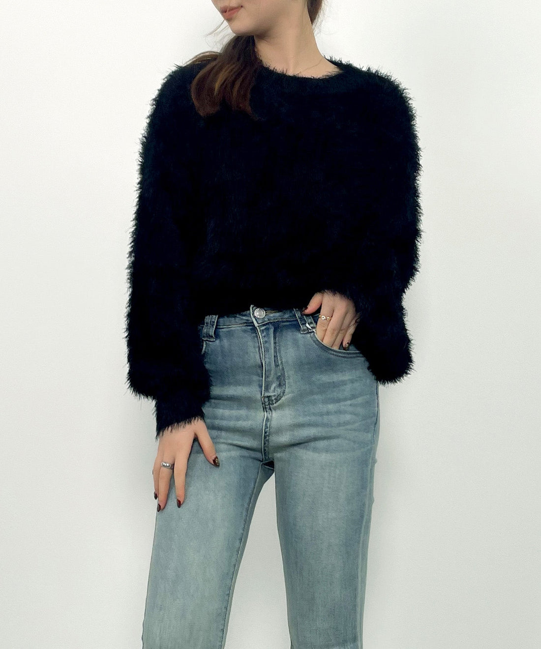 Lustrous Feather-Yarn Cropped Knit Top OEM ODM reference 14 - additional view 14