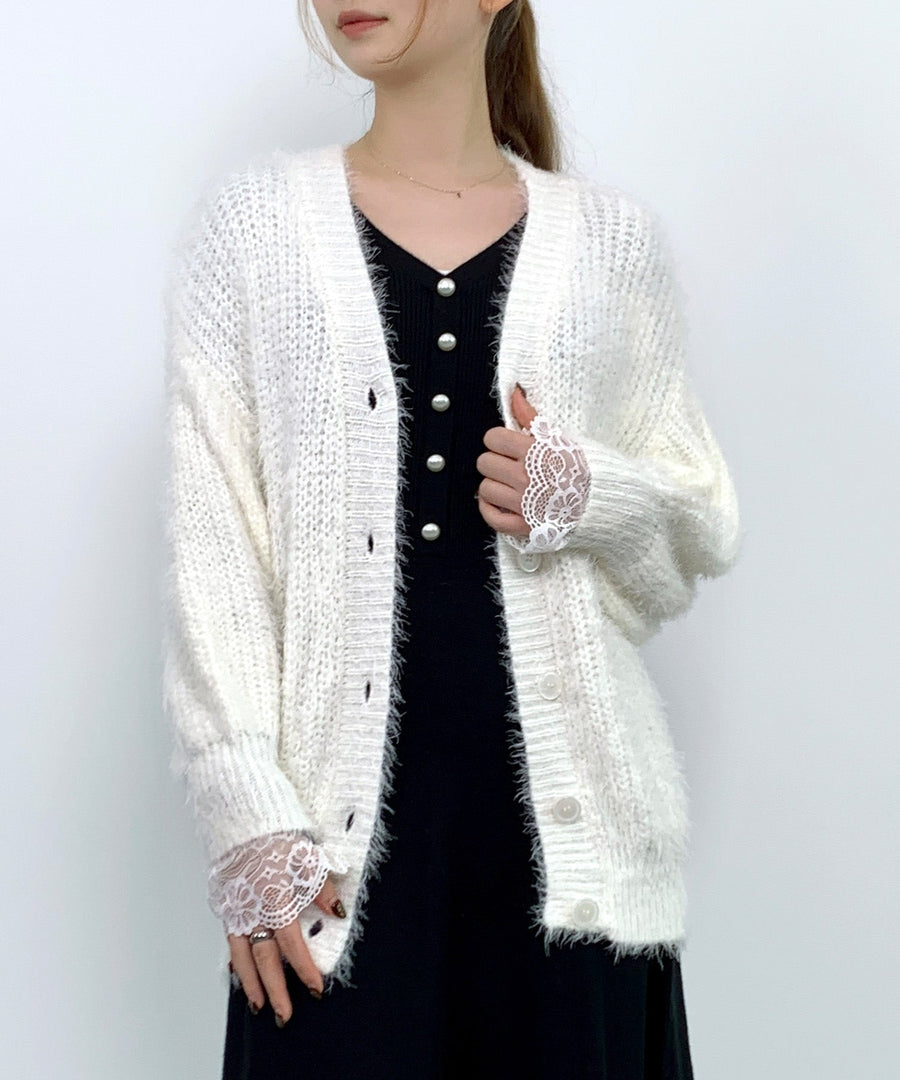 Lustrous Feather-Yarn V-Neck Cardigan OEM ODM reference 1