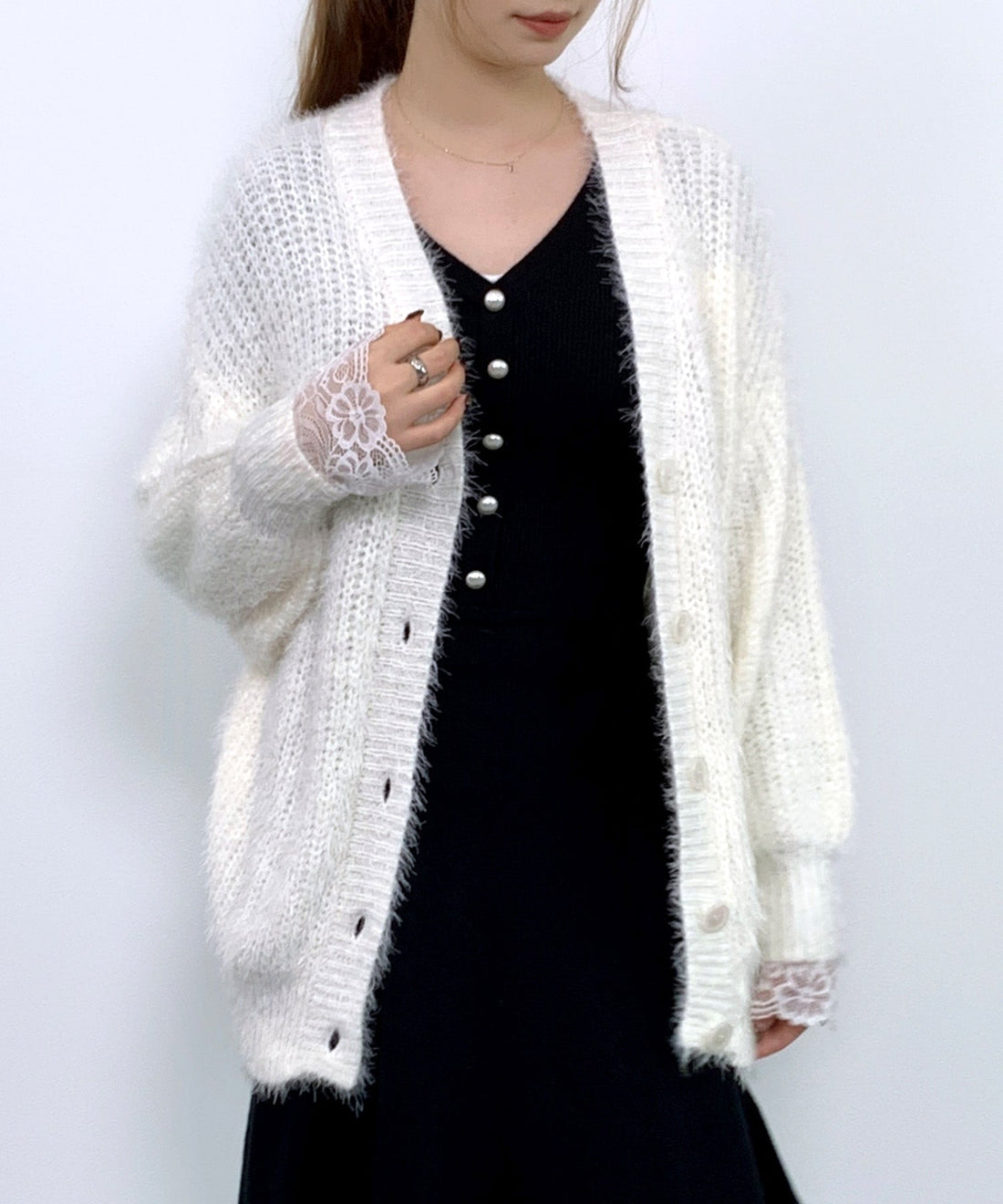 Lustrous Feather-Yarn V-Neck Cardigan OEM ODM reference 7 - additional view 7