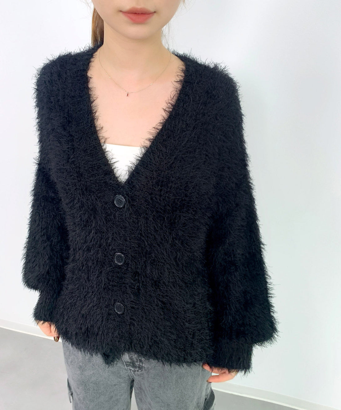 Lustrous Feather-Yarn V-Neck Cardigan OEM ODM reference 9 - additional view 9