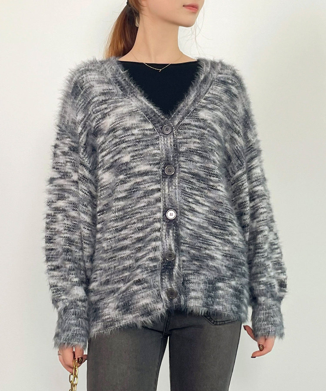 Fluffy Shaggy V-Neck Knit Cardigan OEM ODM reference 10 - additional view 10