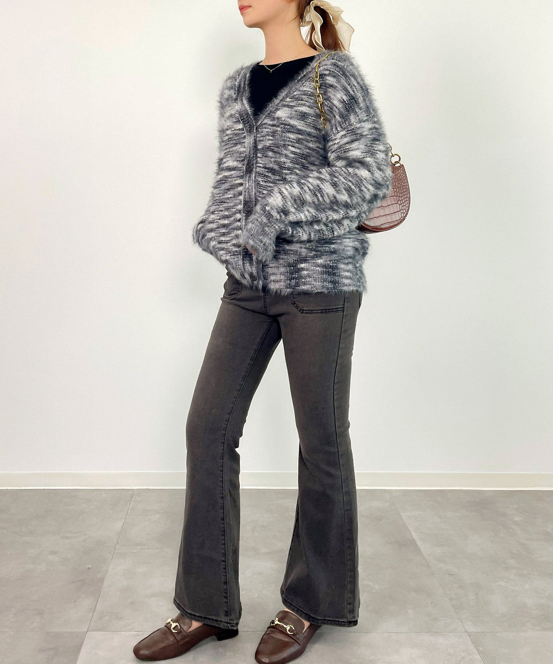Fluffy Shaggy V-Neck Knit Cardigan OEM ODM reference 13 - additional view 13