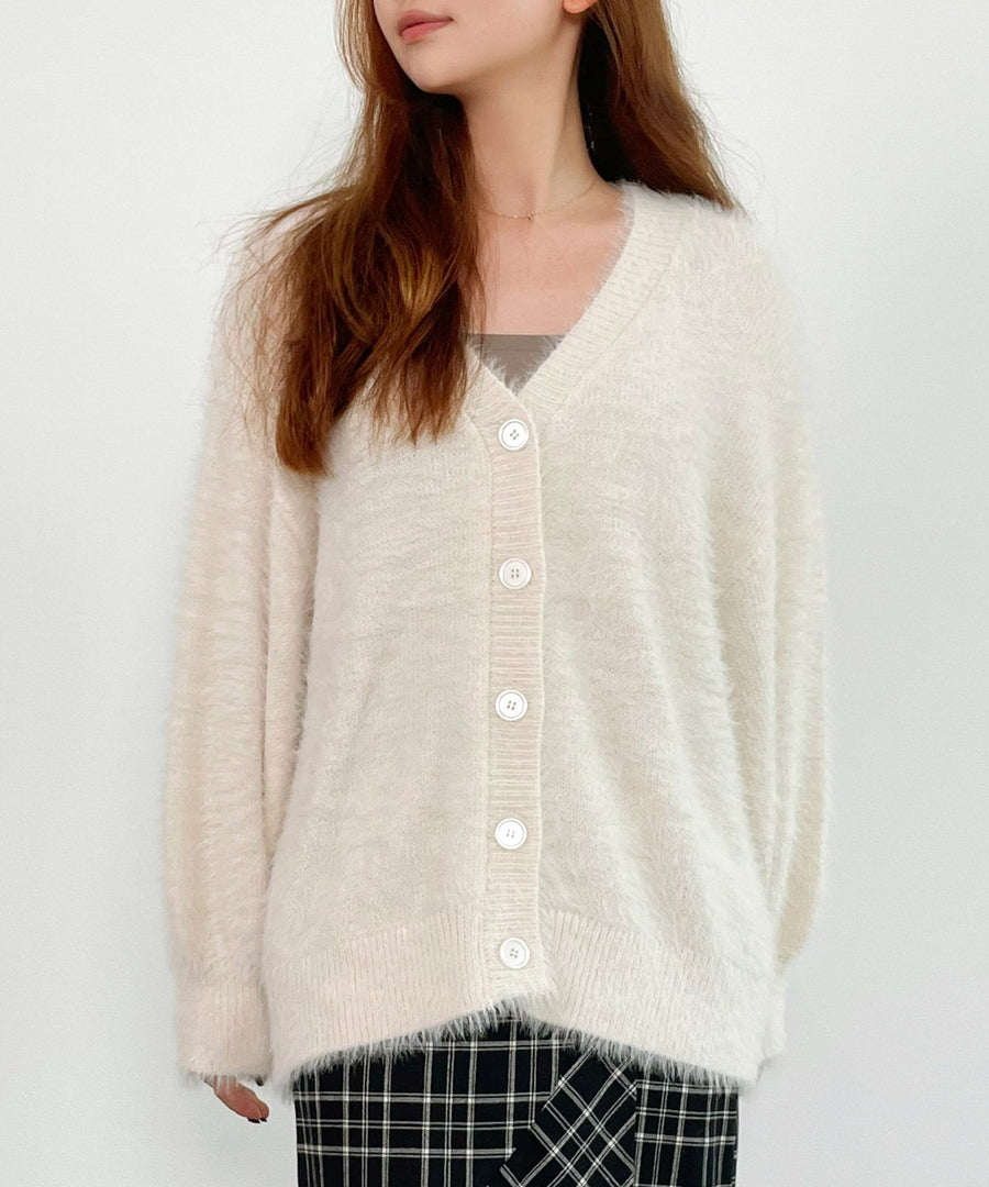 Fluffy Shaggy V-Neck Knit Cardigan OEM ODM reference 1