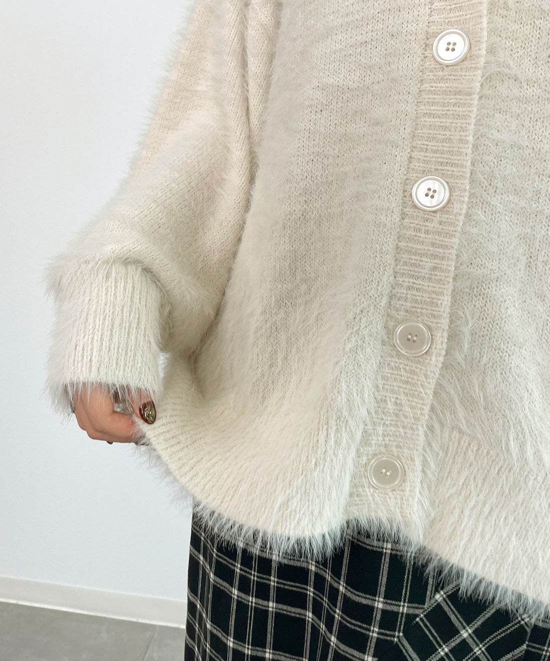 Fluffy Shaggy V-Neck Knit Cardigan OEM ODM reference 8 - additional view 8