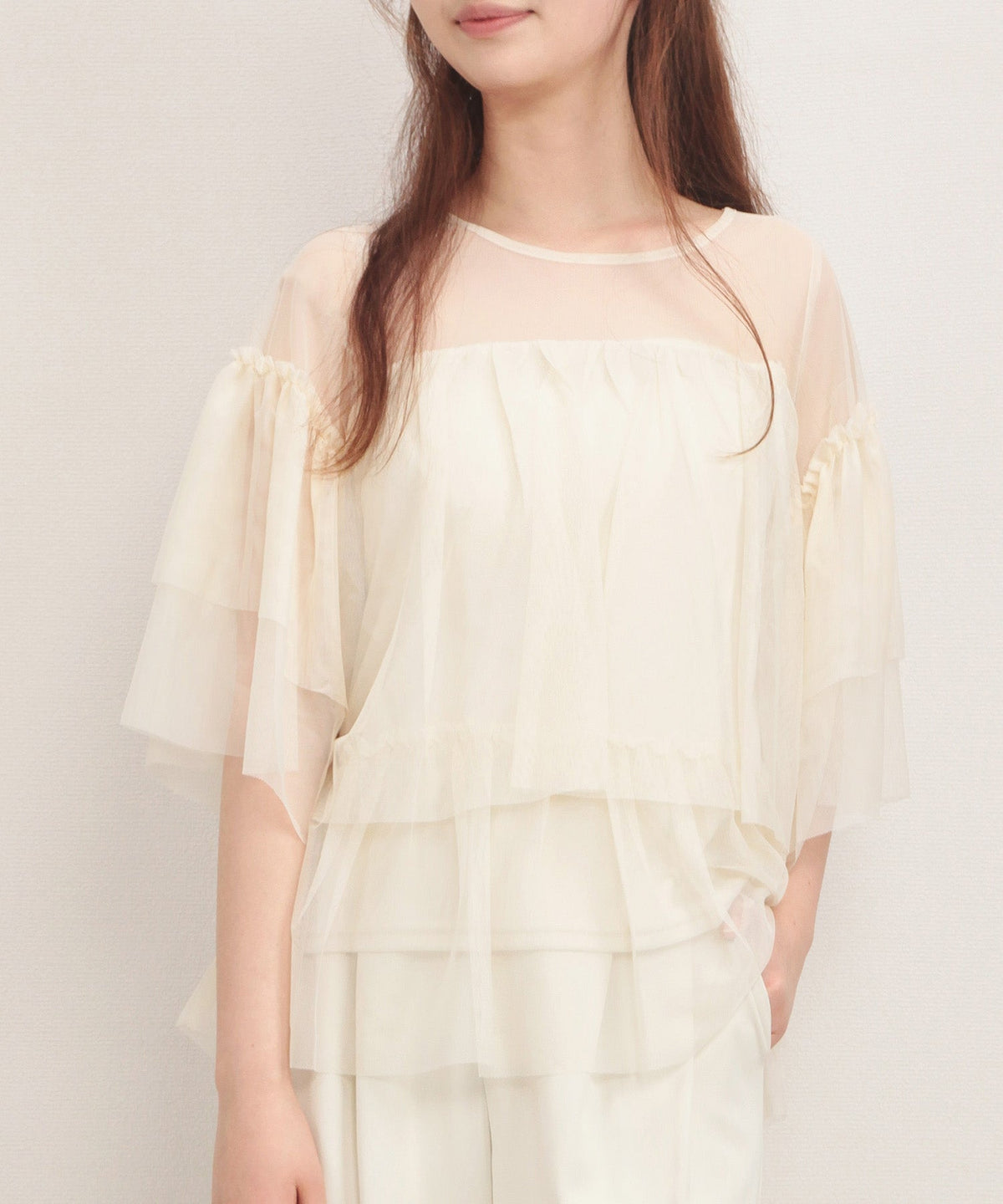 Three-Quarter-Sleeve Tiered Tulle Blouse OEM ODM reference 1